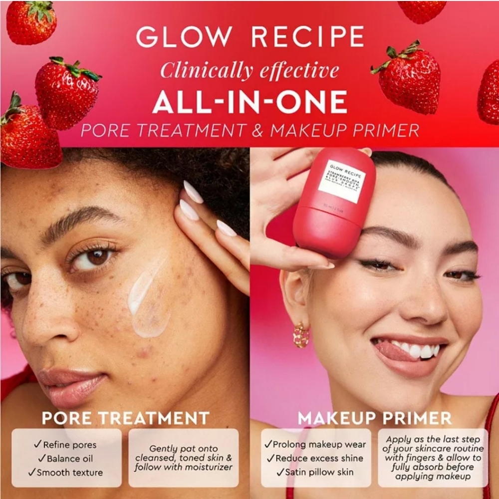 No longer avail Glow Recipe Strawberry BHA Pore-Smooth Blur Drops Serum 1 fl oz - Picture 5 of 16